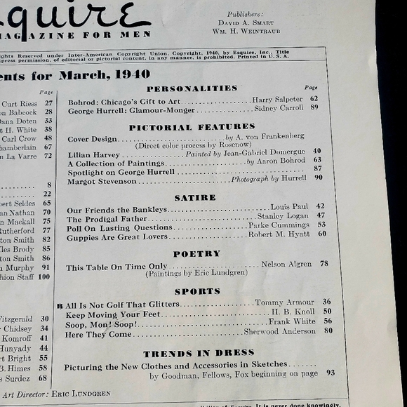 Esquire Magazine March 1940 Lilian Harvey F. Scott Fitzgerald Margot Stevenson - Picture 6 of 13